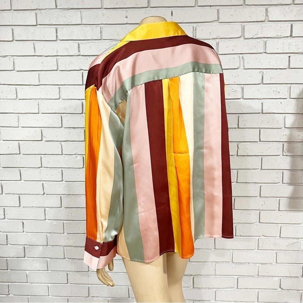 Fe Noel Vertical Stripe Satin 2 Piece Set Button Down Shirt and Wide Leg Pants - Picture 11 of 14
